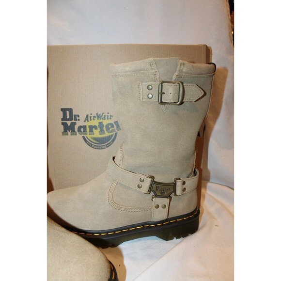 Anistone Harness Suede Biker Boots in Savannah Tan | Dr. Martens DR. MARTENS ANISTONE HI NUBUCK SUEDE SAVANNAH TAN BIKER BOOTS NEW SZ 11